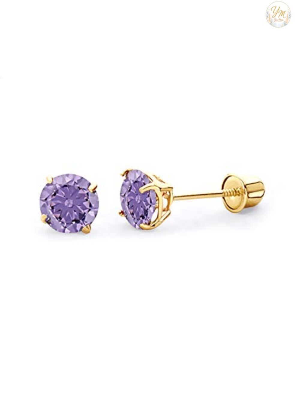 14k Real Yellow Gold 5mm Round Birthstone Solitaire Stud Earrings Screw Back